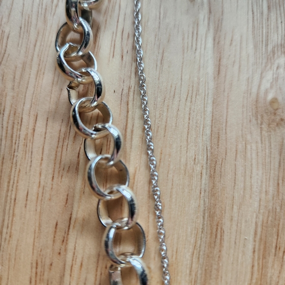 Necklace double chain silver tone - Picture 3 of 4